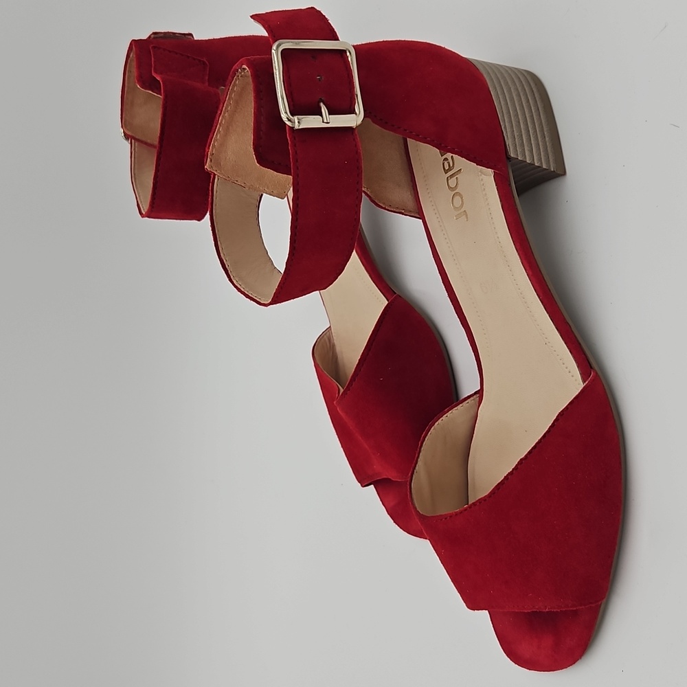 Gabor Women's Red Heeled Sandals Gold Buckle Straps 6.5 Designer